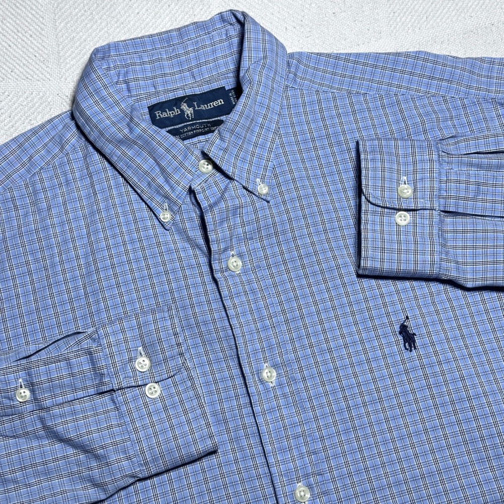 Ralph Lauren Button Down Shirt 16-32/33 Yarmouth Pinpoint Oxford Blue Check